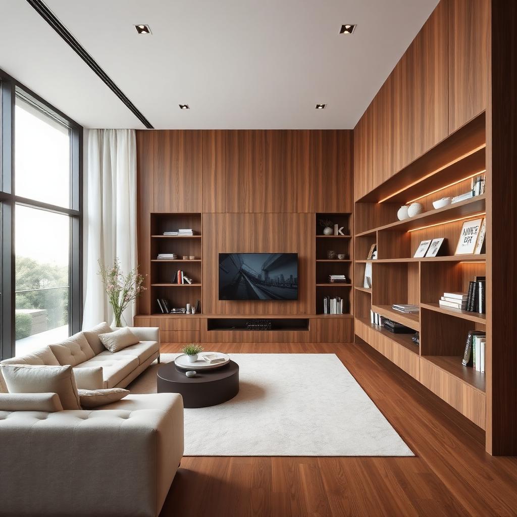 Sala de estar com painel marcenaria sob medida