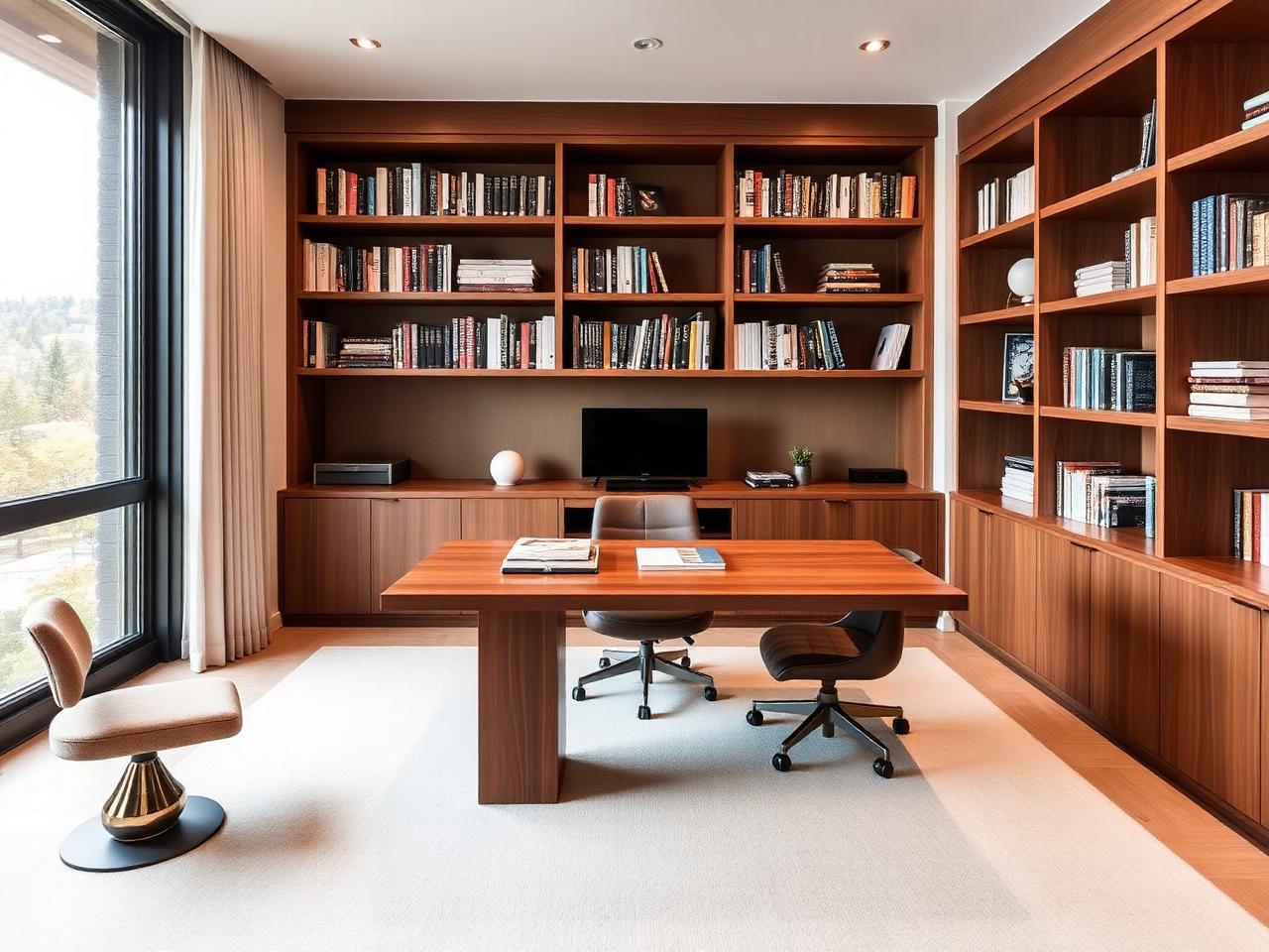 Home office com estante integrada